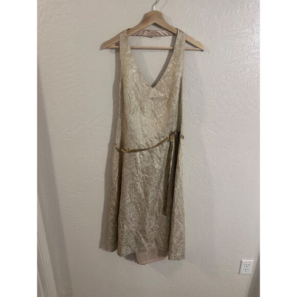 David's Bridal Dresses & Skirts - David’s Bridal Champagne & Gold V Neck Halter  Bridesmaid Dress